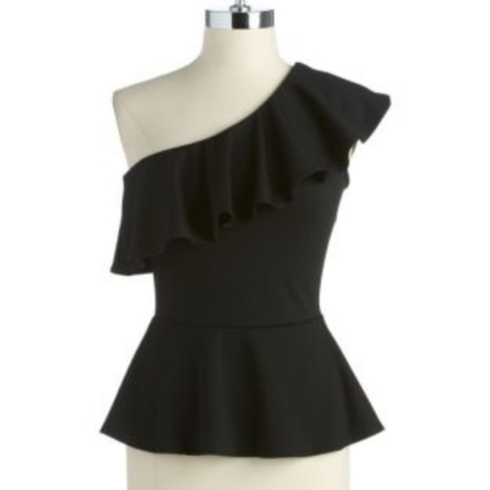 Green Envelope Black One-Shoulder Peplum Top